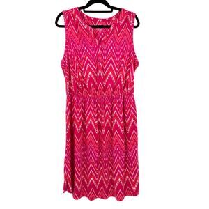 Sonoma Pink White Salmon Chevron Sleeveless V Neck Stretch Lightweight Dress